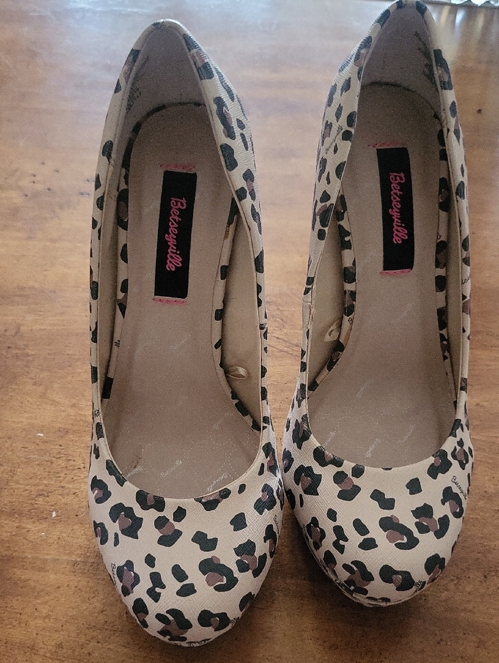 Betsey Johnson Beige Leopard Print Round-Toe Heels